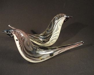 Vintage Pair of Murano Glass Mezza Filigrana Birds - Dino Martens for Fratelli Toso