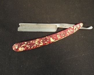 Antique W.H.Morley & Sons Clover Brand Straight Razor w/ Barbers Notch and Fancy Scales - Germany