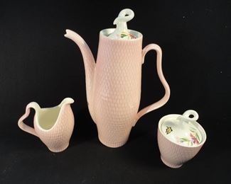 Mid Century Modern Red Wing CAPISTRANO Pink Basketweave Beverage Set