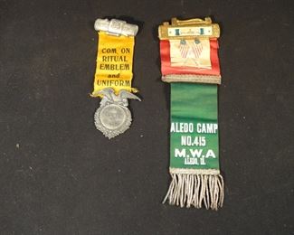 Lot of 2 Antique 1890's Modern Woodmen of America Ribbons