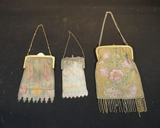 Lot of 3 Antique Victorian Era Mesh Purses - (2) Whiting Davis and (1) German