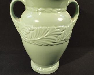 Vintage Abingdon Pottery Vase w/Handles 117 Acanthus Leaf Mint Green 10" Tall.