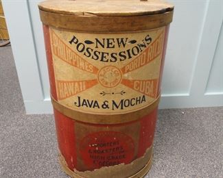 Antique Wooden New Possessions Java & Mocha Coffee Home Delivery Barrel