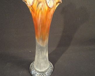 Fenton Marigold Boggy Bayou Carnival Glass Swung Vase -10 3/4" tall