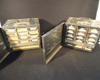 Lot of 2 Vintage Piano Repairman Portable Parts Cabinets with Parts Included