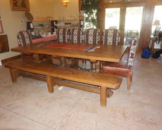 9 ft Mexican Wood table with 6 chairs and optional 9 ft. bench