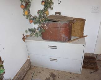 copper boiler, lateral file cabinet