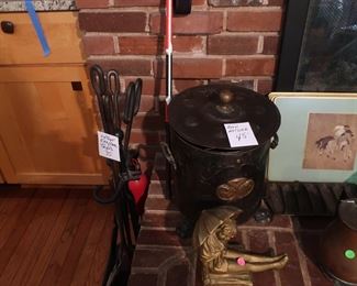 fireplace  holder  for  ashes, place  mats, statue