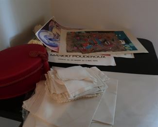 art, linens,  oval  red  box