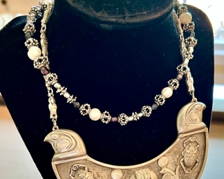 Sterling Egyptian motif bib necklace-incredible! 