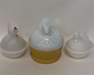 JM6041 Lot of 3 Milk glass Hazel Atlas Chicken Hens on nest Trinket Boxes https://www.ebay.com/str/agesagoestatesales