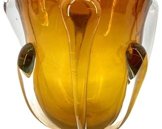 Vintage Hand Crafted Brown Art Glass Vase
