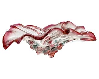 Rose Design Art Glass Footed Dish
