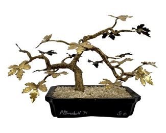 Signed P. Marshall 1974 Brass Bonsai Tree
