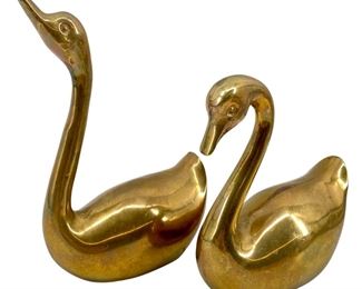 2pc Mid Century Modern Brass Swan Sculptures
