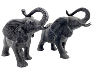 2pc Solid Wood Painted Black African Elephants

