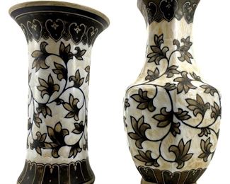 2pc Chinese Bisque Matte Peony Vase Set
