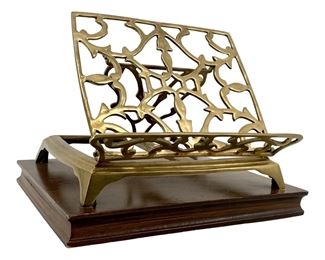 Vintage Ornate Brass and Wood Bible Stand
