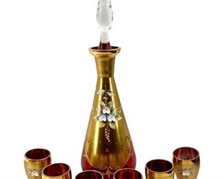 Italian Ruby Bohemia Gold Flower Glass Bar Set

