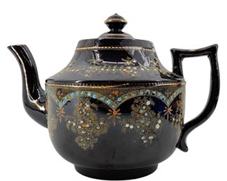 Hand Painted Black Enameled Ceramic Teapot
