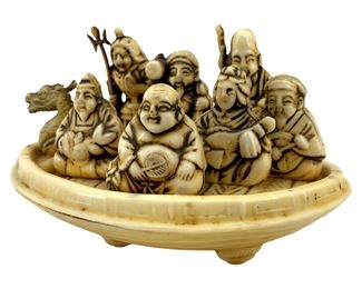 Antique Japanese Celluloid Seashell Boat Figurine
