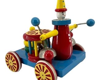 1970s BRIO Wooden Clown Pull Away Toy Cart
