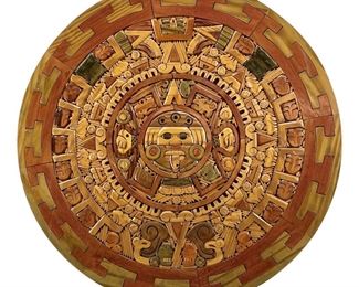 Intricate Hand Carved Mayan Calendar Wall Art
