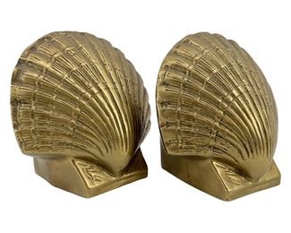 Pair of 1970s Brass Seashell Bookends
