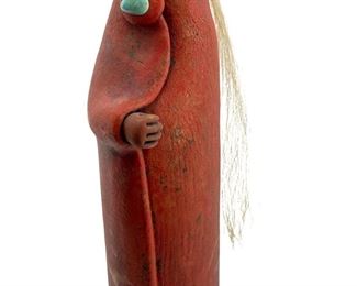 Hopi Clay Turquoise Adorned Woman Sculpture
