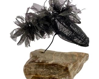 Vintage Black Metal Lace Horse on Marble Base
