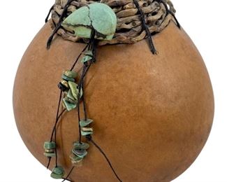 Signed Kathy Doolittle Small Gourd/Turquoise Vase
