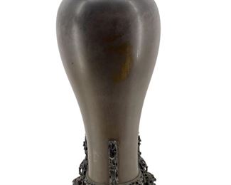 Large Old Painted Footed Wooden Vase
