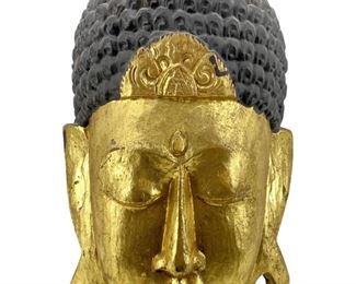 Handcrafted Gold/Black Painted Wood Buddha Mask

