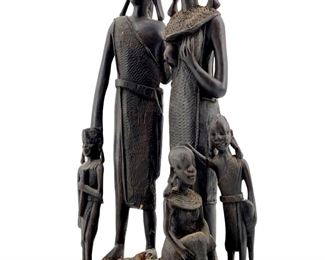Hand Carved African Wooden Family Sculpture
