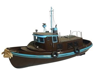 RC Vintage Brown & Blue Tug Motor Boat
