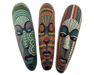 African Handcrafted Aboriginal Dot Wood Masks
