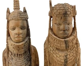2pc Hand Carved Benin Sculptures

