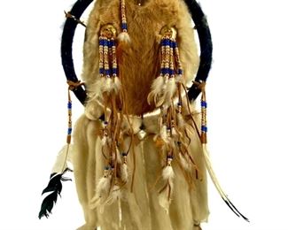 Vintage Native American Fur & Wool Dreamcatcher
