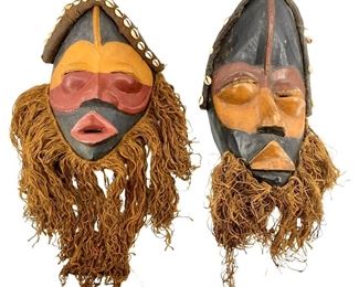 2pc Vintage African Wooden Carved Art Masks

