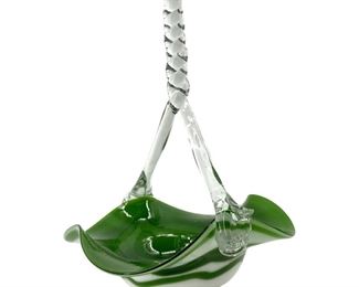 Mid Century Green Art Glass Basket
