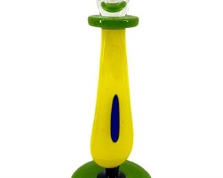 Green, Yellow & Blue Art Glass Candleholder
