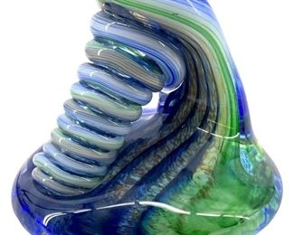 Vintage Blue and Green Art Glass Pencil Holder
