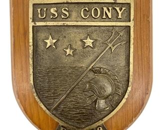 Vintage Brass on Wood USS Cony Plaque
