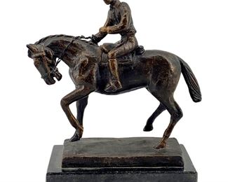 Vintage Bronze Jockey on Horse Figure
