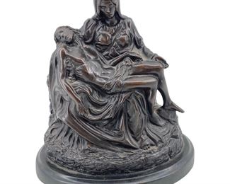 Vintage Painted Brass Mary Holding Jesus Sculpture
