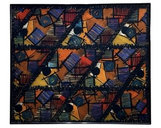 Signed Abstract Oil Pastel Drawing
