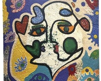 Unique Abstract Portrait Mixed Media Painting
