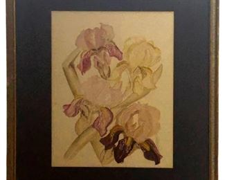 Signed Watercolor Flower Painting
