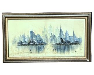 Signed Hopman City Landscape Oil on Canvas
