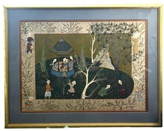 Unique Asian Gouache on Silk Painting
